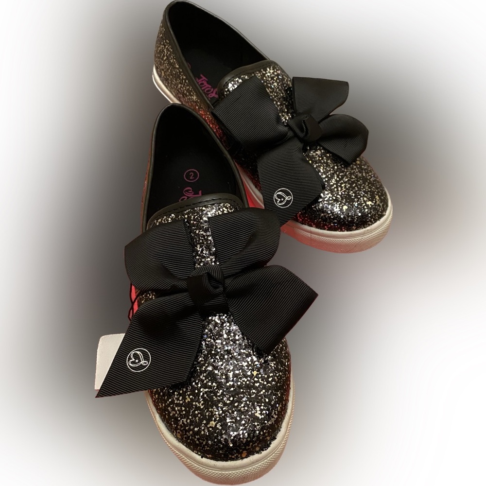 Jojo Siwa girls black glitter slip on bow sneaker size 2